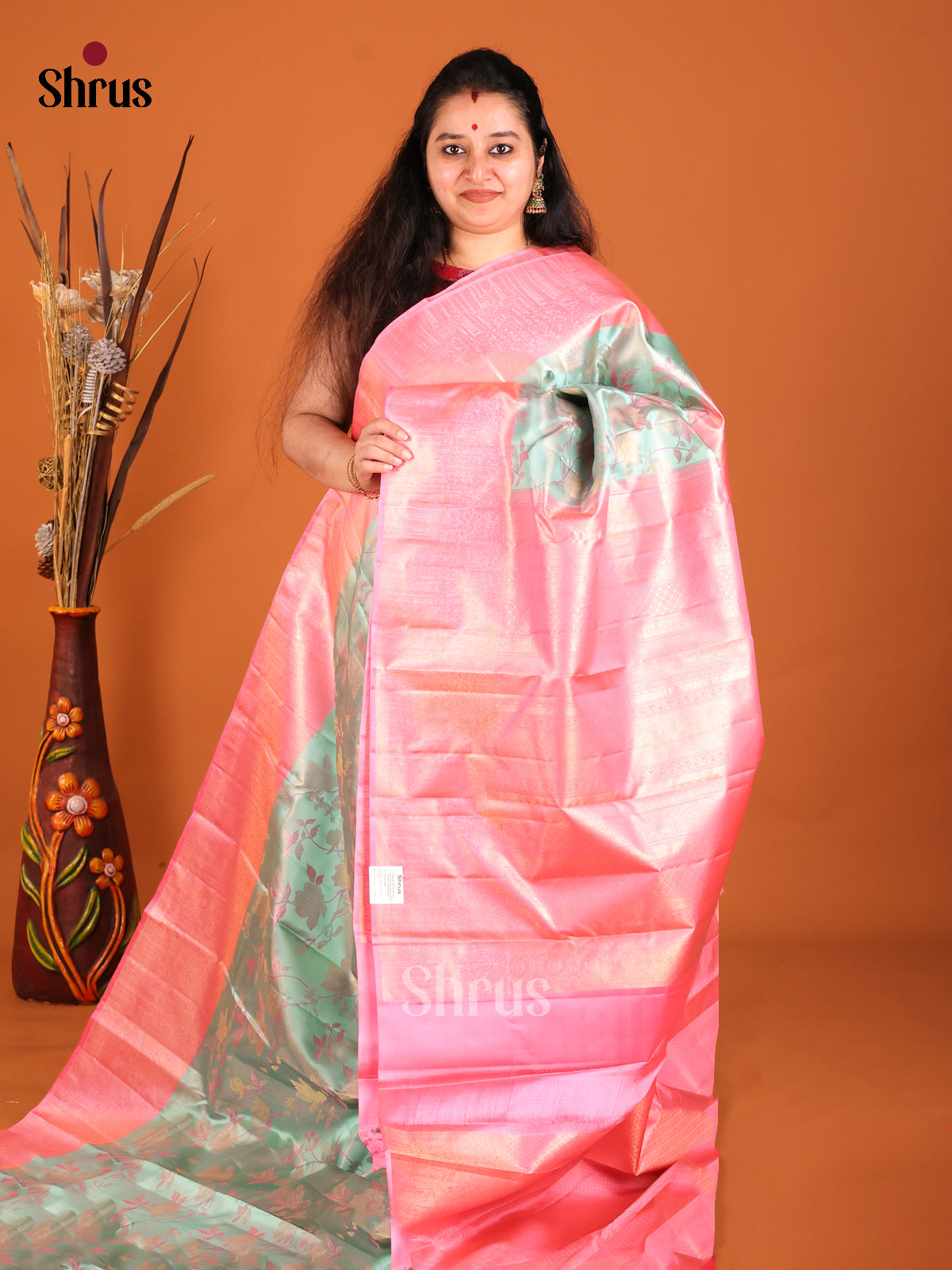 baby pink grey Kanchipuram silk