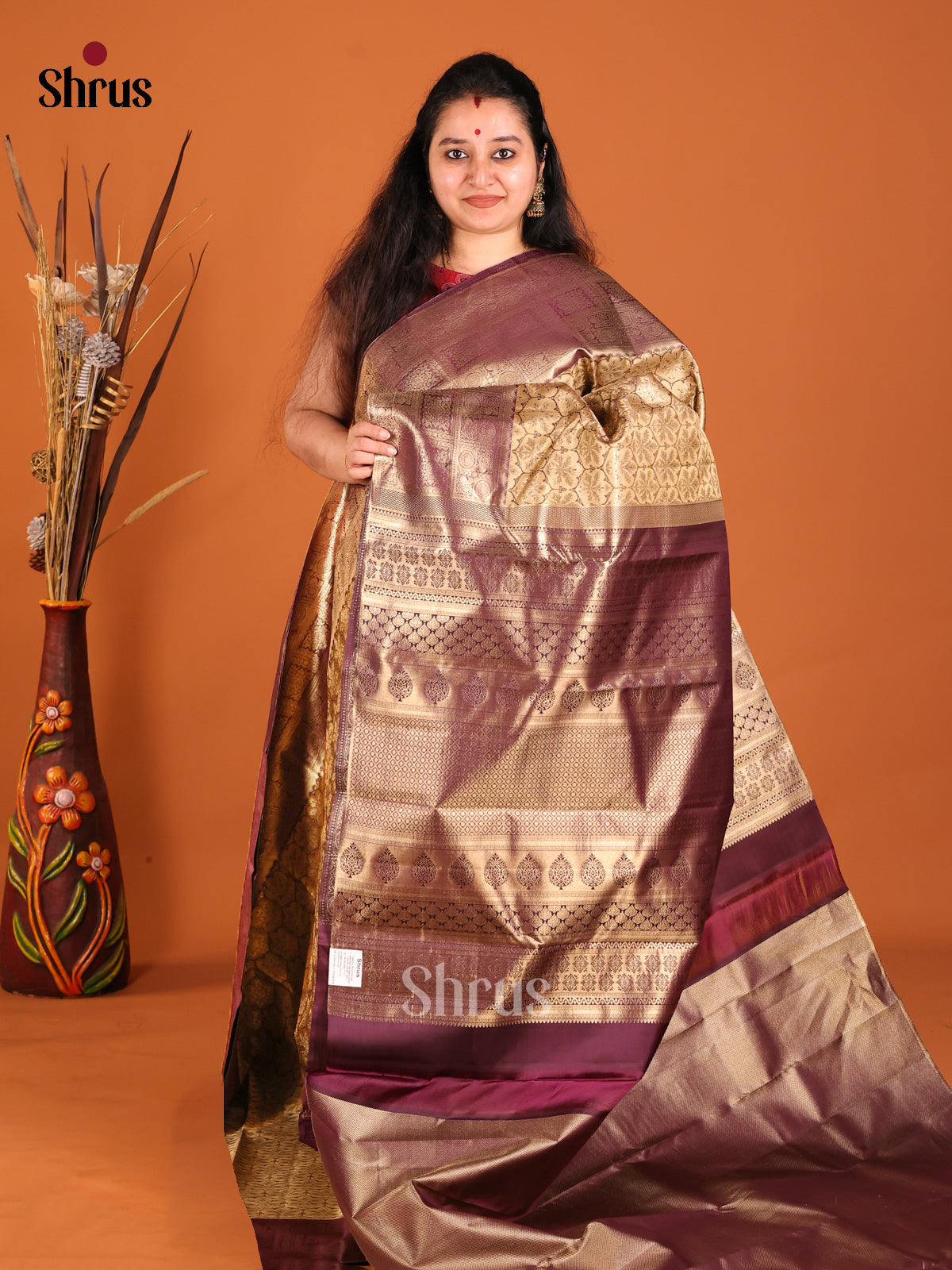 brown gold baby Kanchipuram silk
