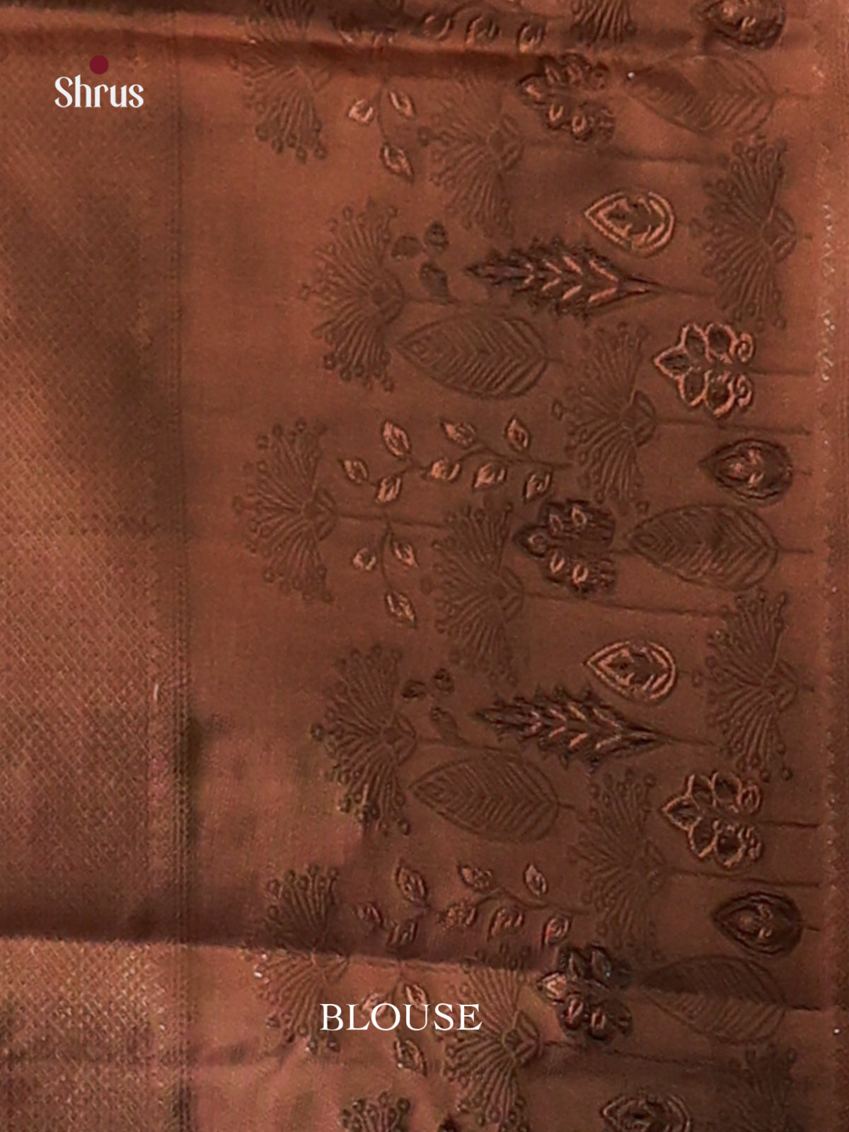Mustard & Brown Kanchipuram silk Saree with zari floral nestling brocade - Shop on Shrus.com