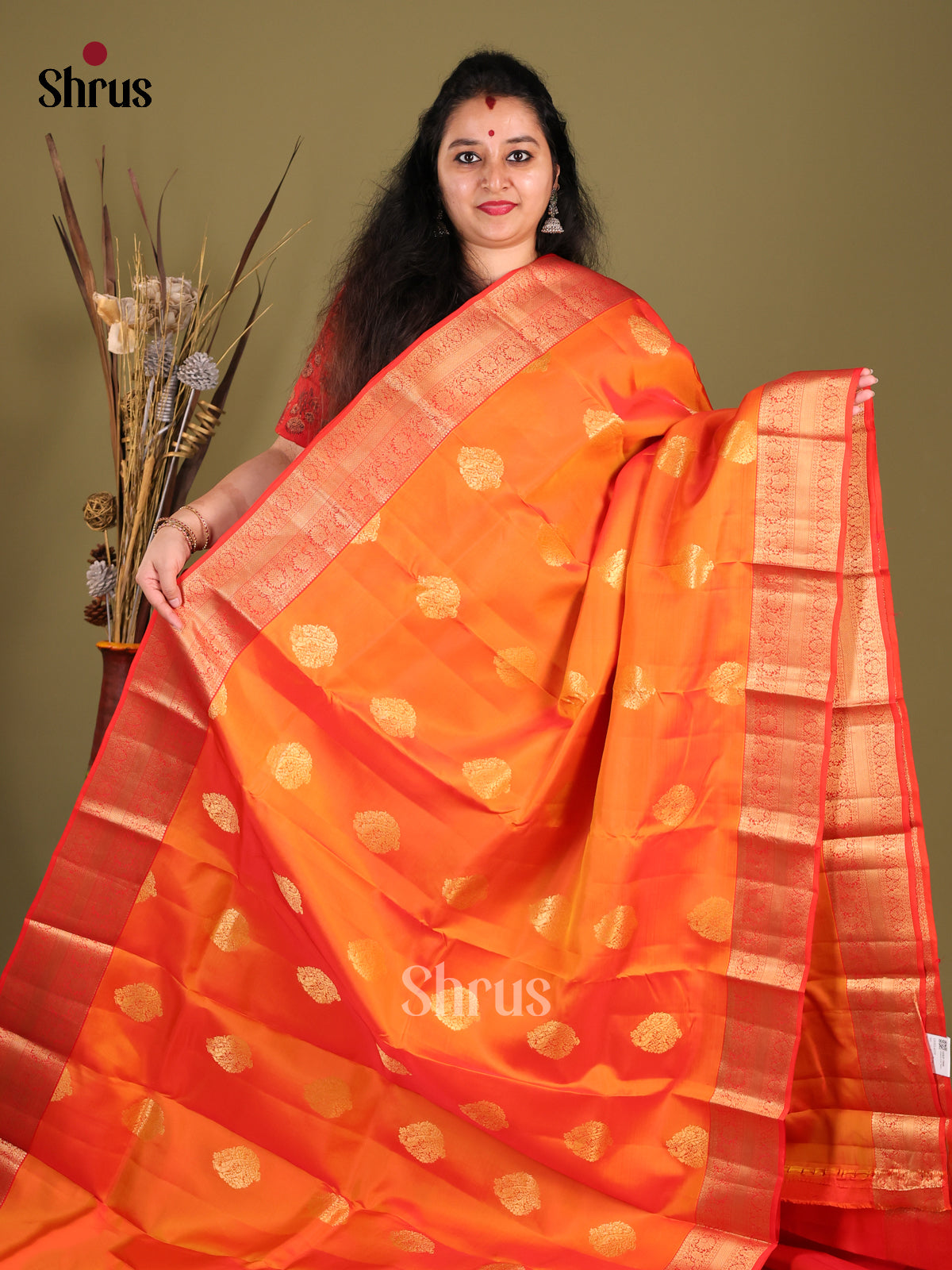 bright orange Kanchipuram-halfpure -1
