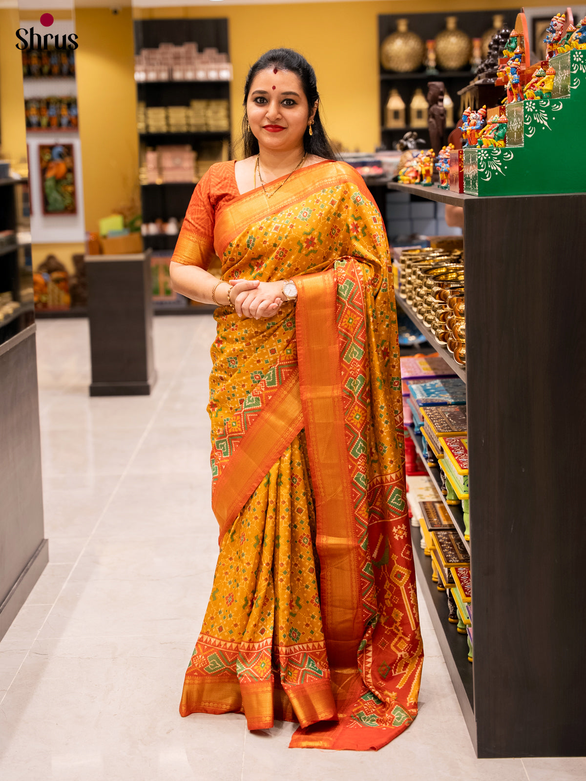 Mustard & Orange- Semi Patola Saree