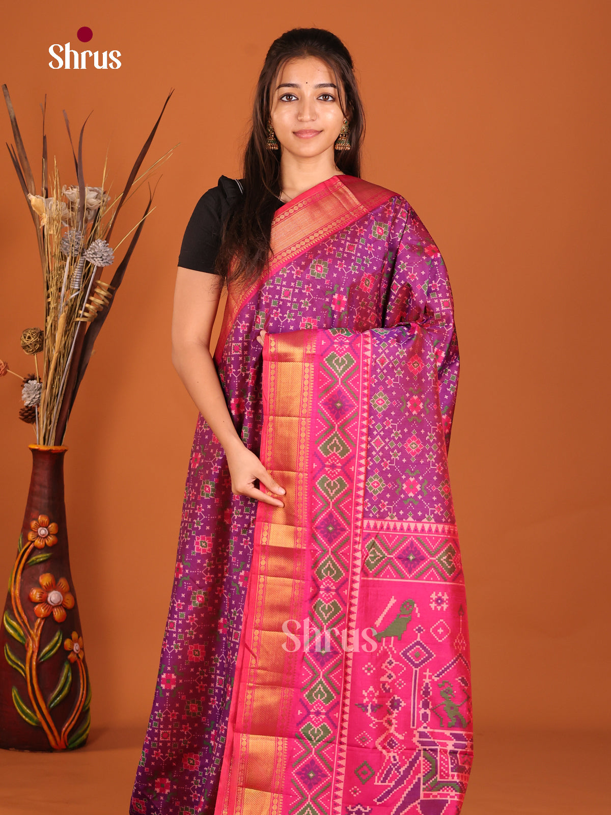 purple pink semi patola saree