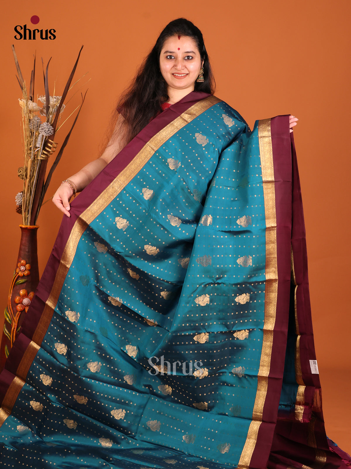 Blue &  Maroon - Kanchipuram-halfpure Saree
