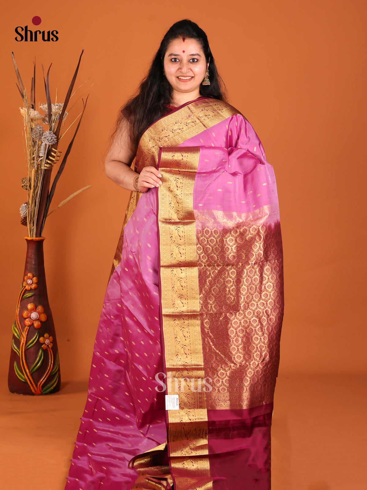 Purple & maroon - Kanchipuram-halfpure Saree - Shop on Shrus.com