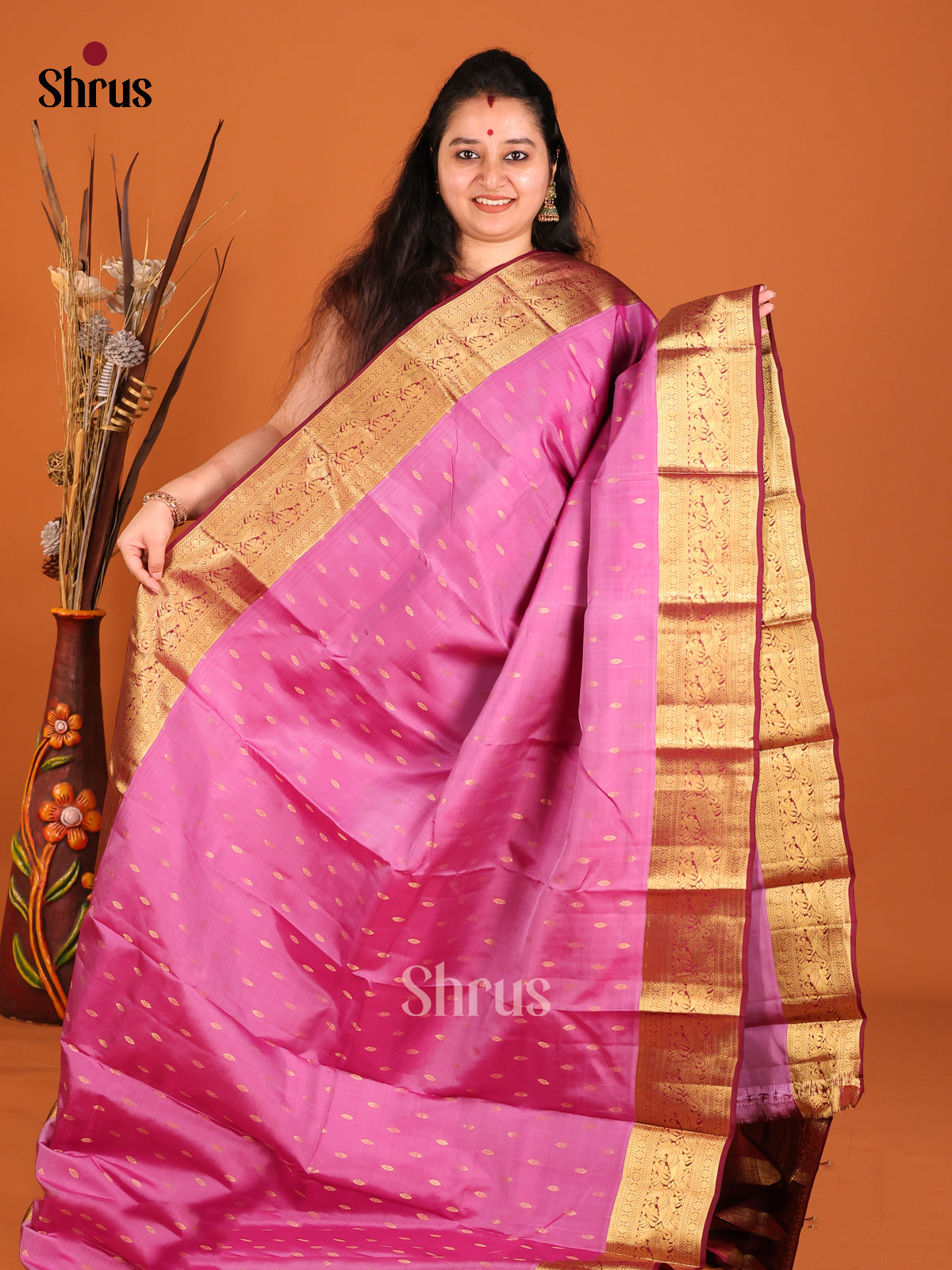 Purple & maroon - Kanchipuram-halfpure Saree - Shop on Shrus.com