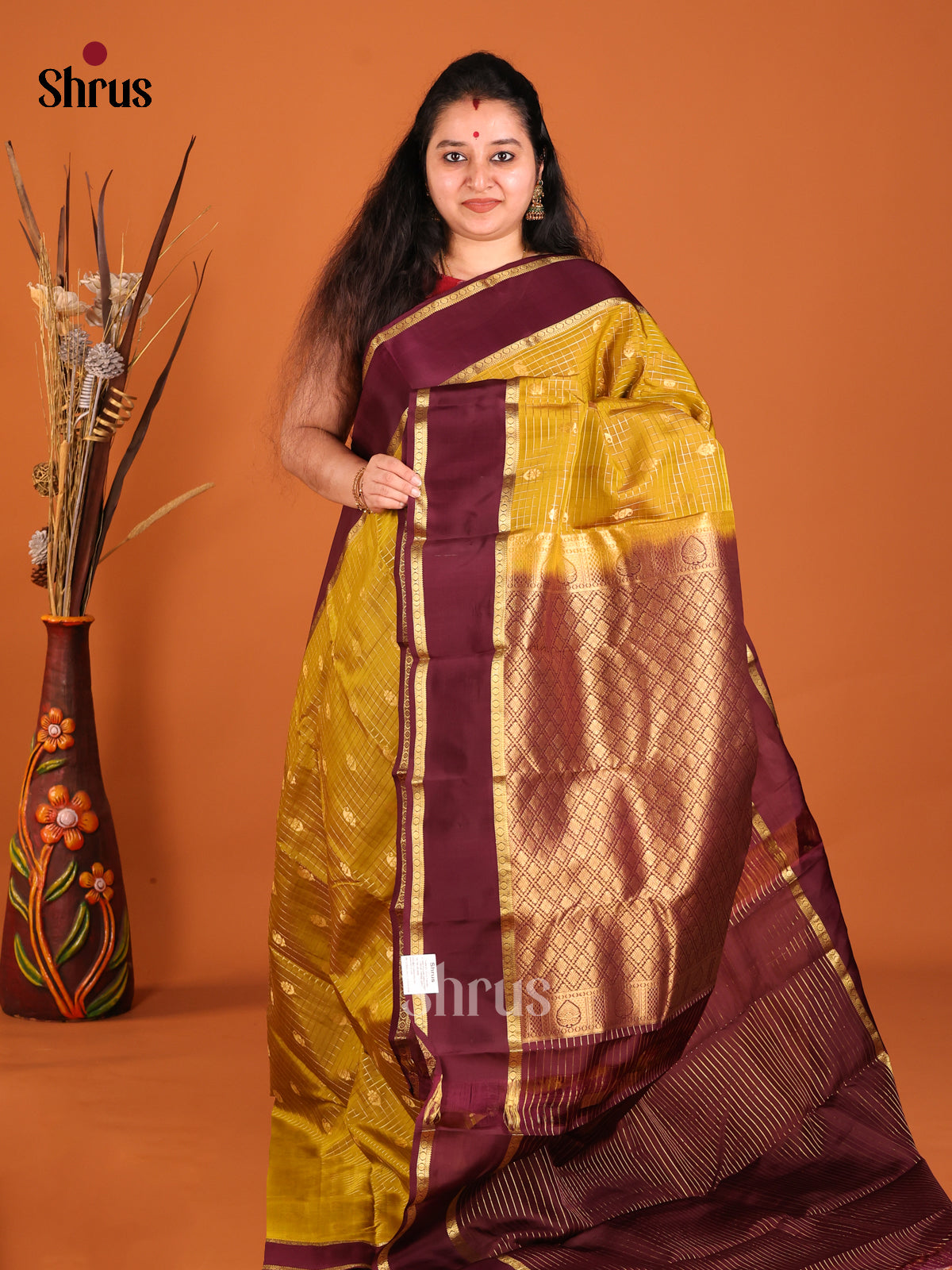 Mehandi Green & Maroon - Kanchipuram-halfpure Saree - Shop on Shrus.com