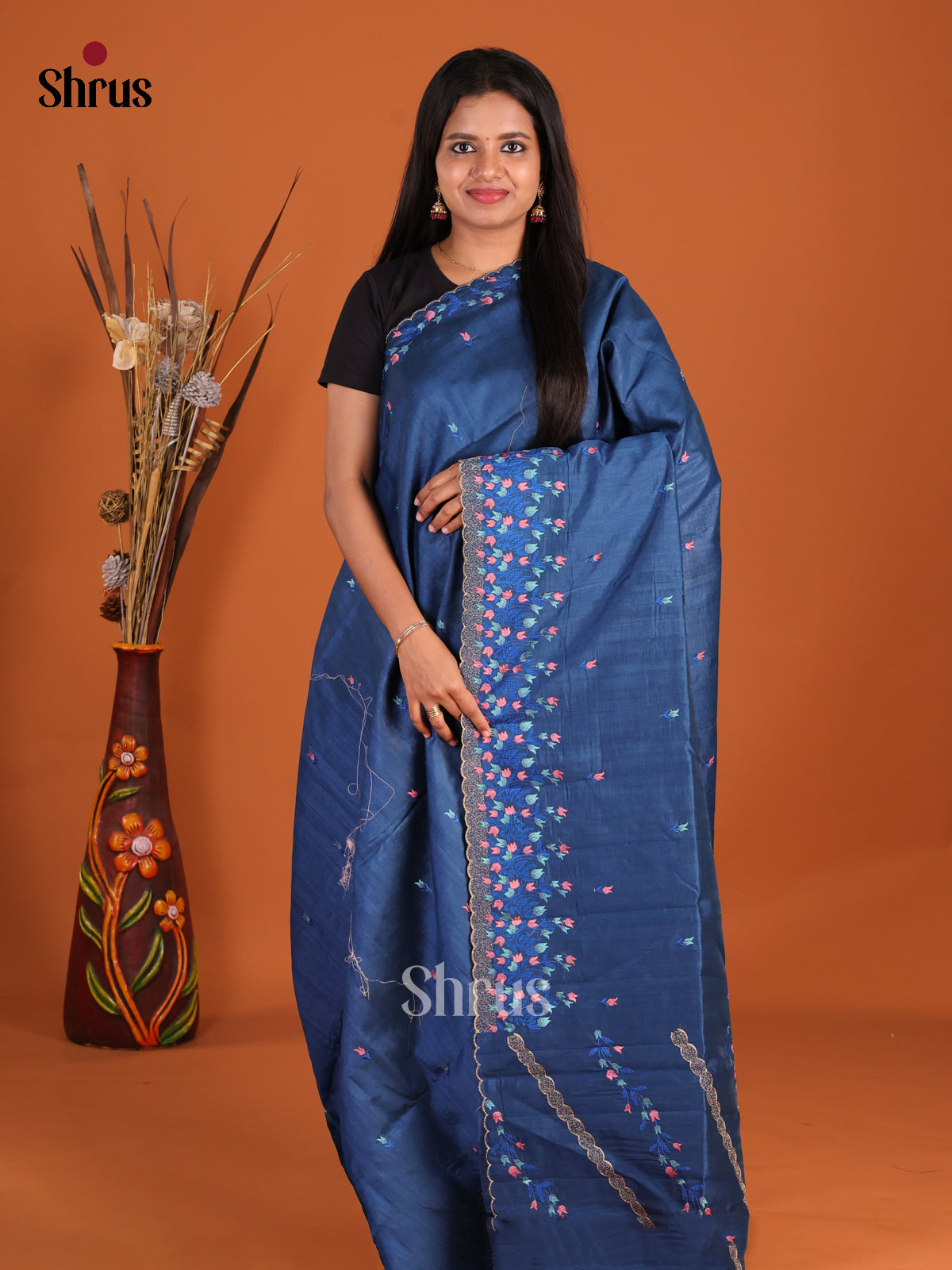 Blue - Semi Rawsilk Saree