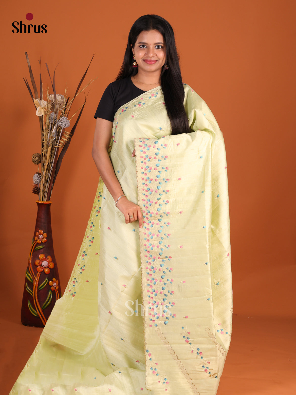 Pista Green - Semi Rawsilk Saree - Shop on Shrus.com