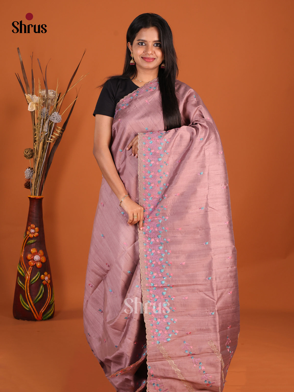 Dark Lavender - Semi Rawsilk Saree - Shop on Shrus.com