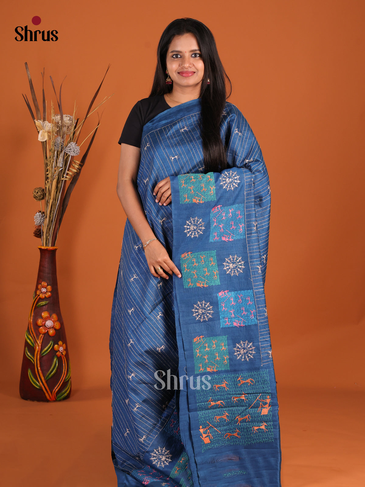 Blue  - Semi Rawsilk Saree