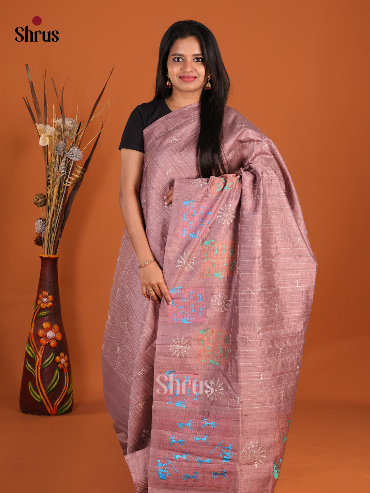 Lavender- Semi Rawsilk Saree - Shop on Shrus.com