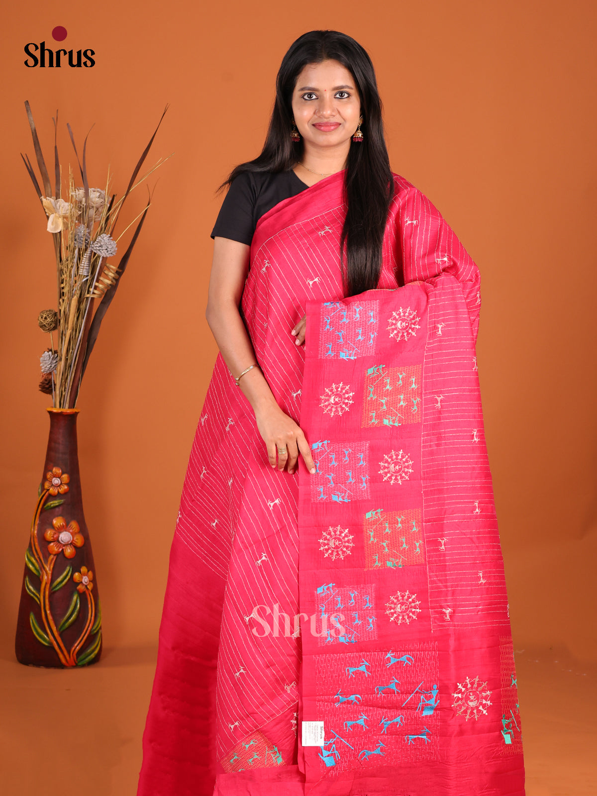 Pink - Semi Rawsilk Saree - Shop on Shrus.com