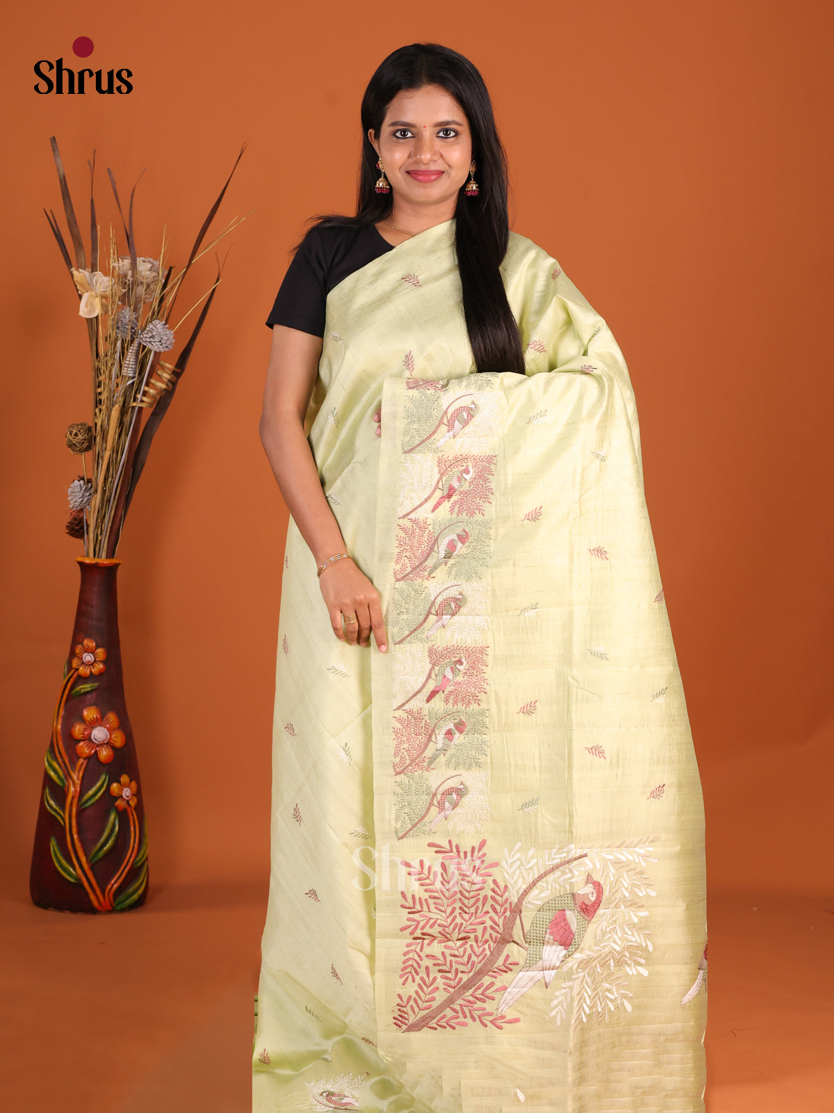 Pista Green - Semi Rawsilk Saree - Shop on Shrus.com