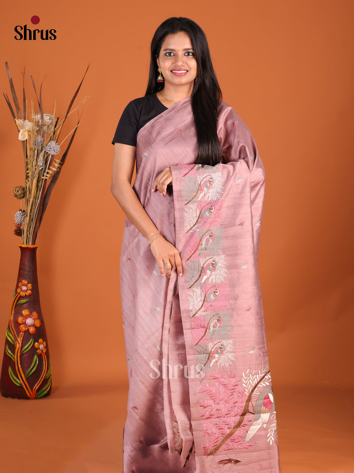 Lavender- Semi Rawsilk Saree - Shop on Shrus.com