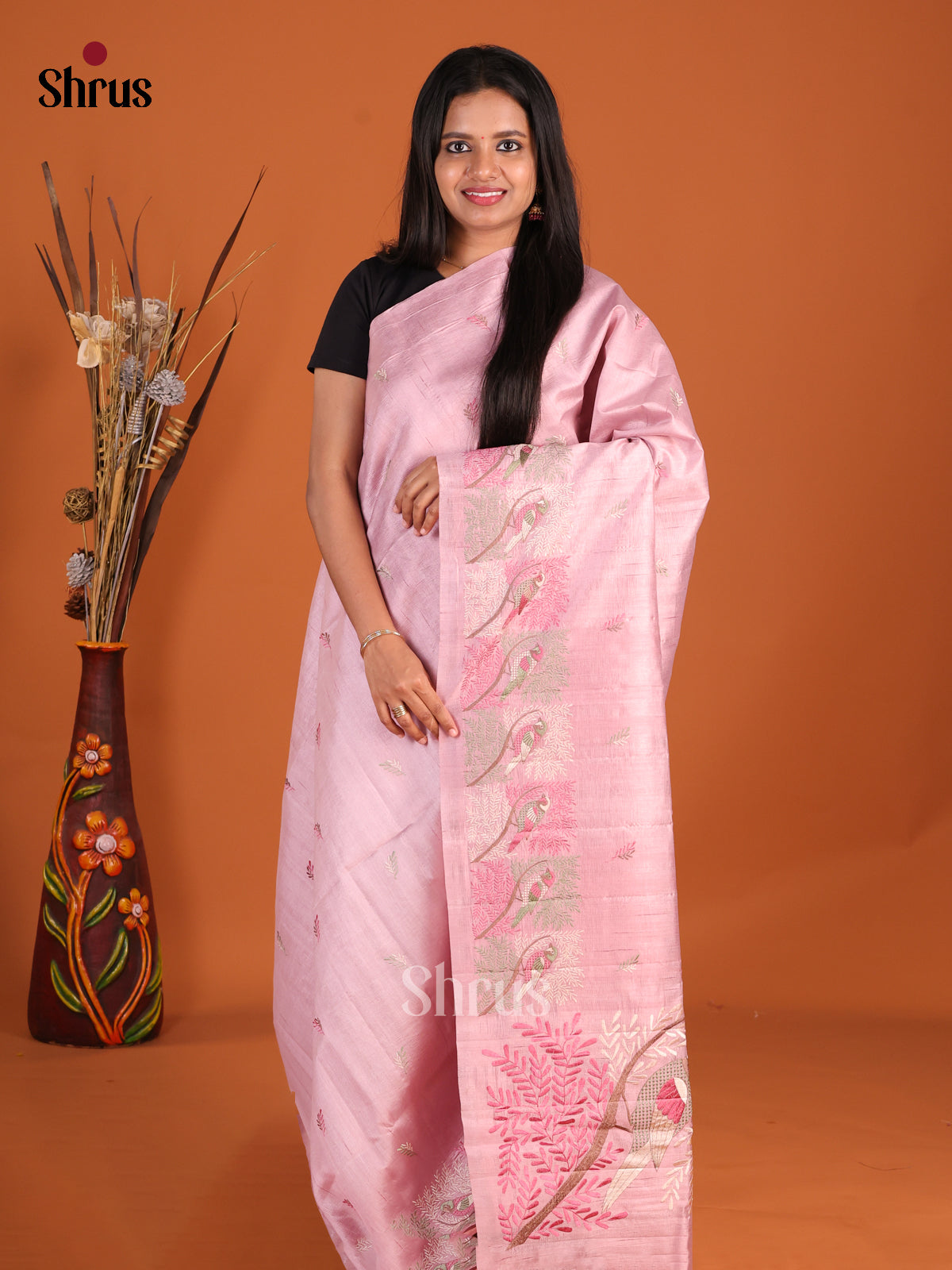 Pink - Semi Rawsilk Saree - Shop on Shrus.com