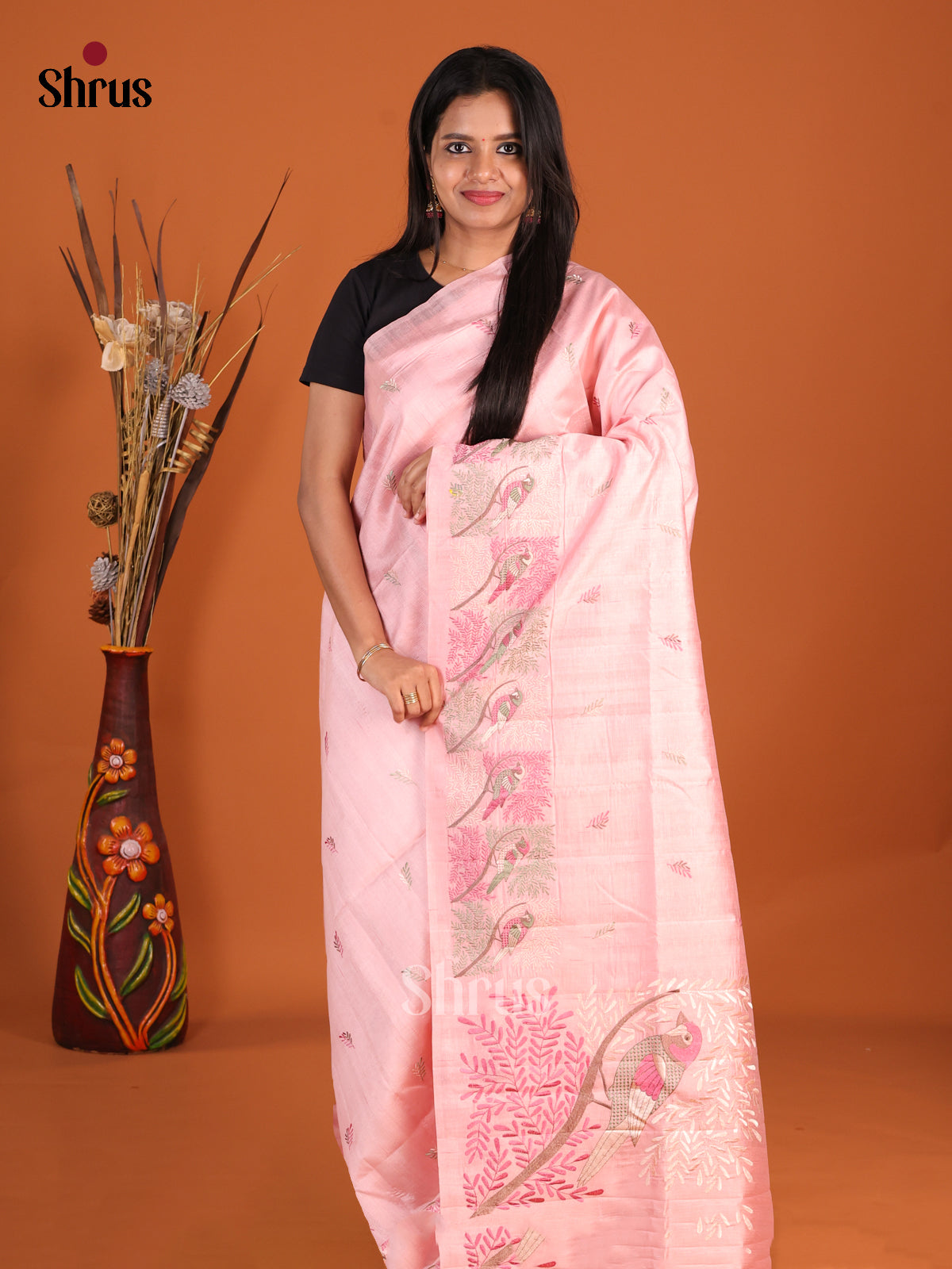 Pink - Semi Rawsilk Saree - Shop on Shrus.com