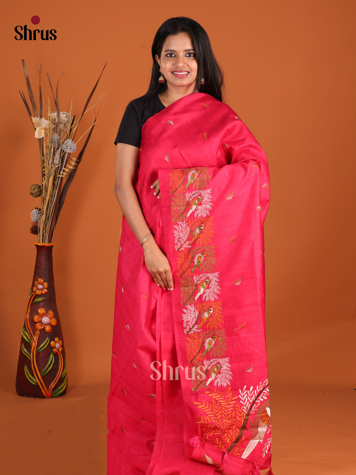 Red - Semi Rawsilk Saree - Shop on Shrus.com