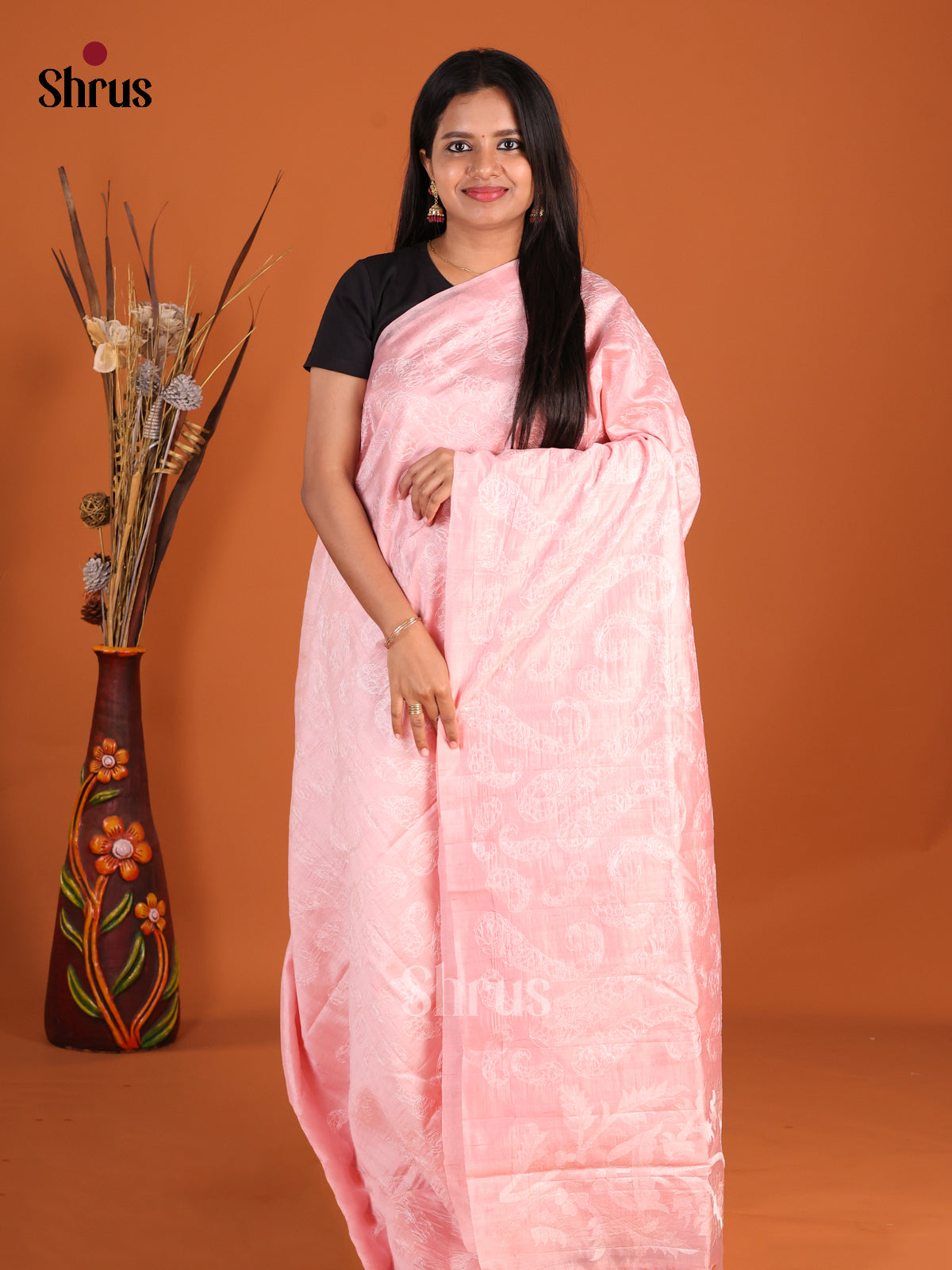 Pink - Semi Rawsilk Saree - Shop on Shrus.com