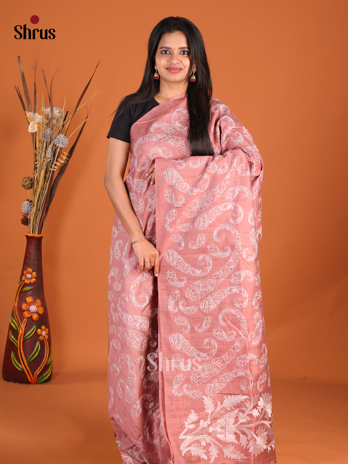 Dusty Brown- Semi Rawsilk Saree - Shop on Shrus.com