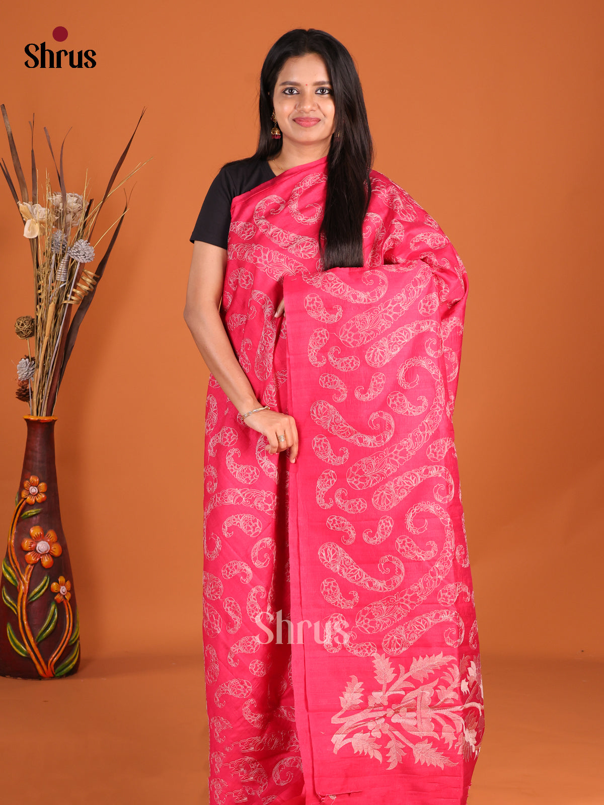Pink - Semi Rawsilk Saree - Shop on Shrus.com