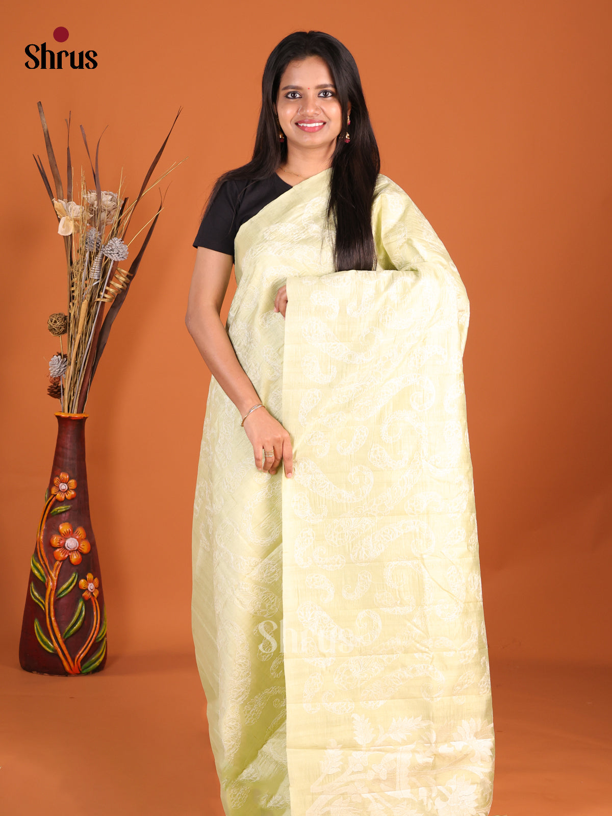 Pastel Green- Semi Rawsilk Saree - Shop on Shrus.com