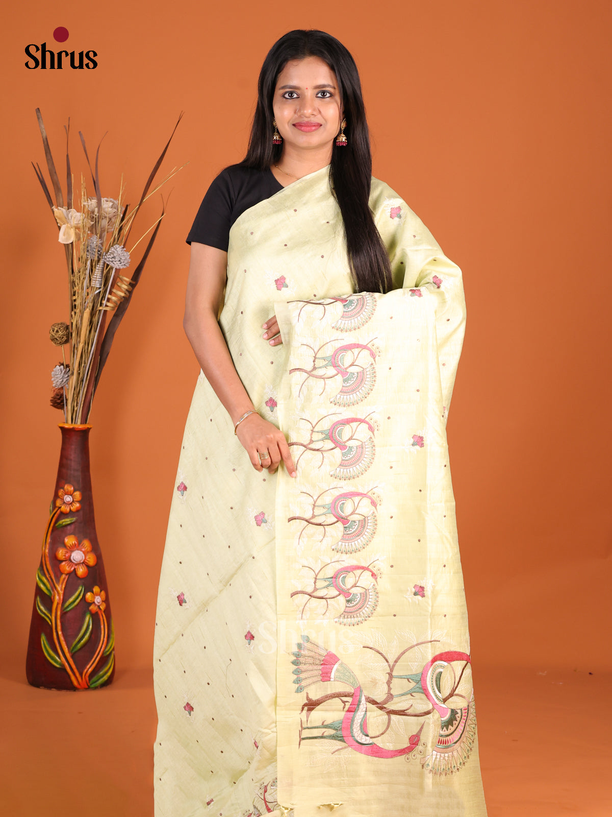 Mild Green- Semi Rawsilk Saree - Shop on Shrus.com