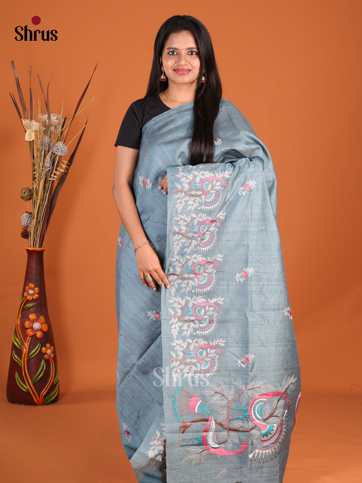 Blue - Semi Rawsilk Saree