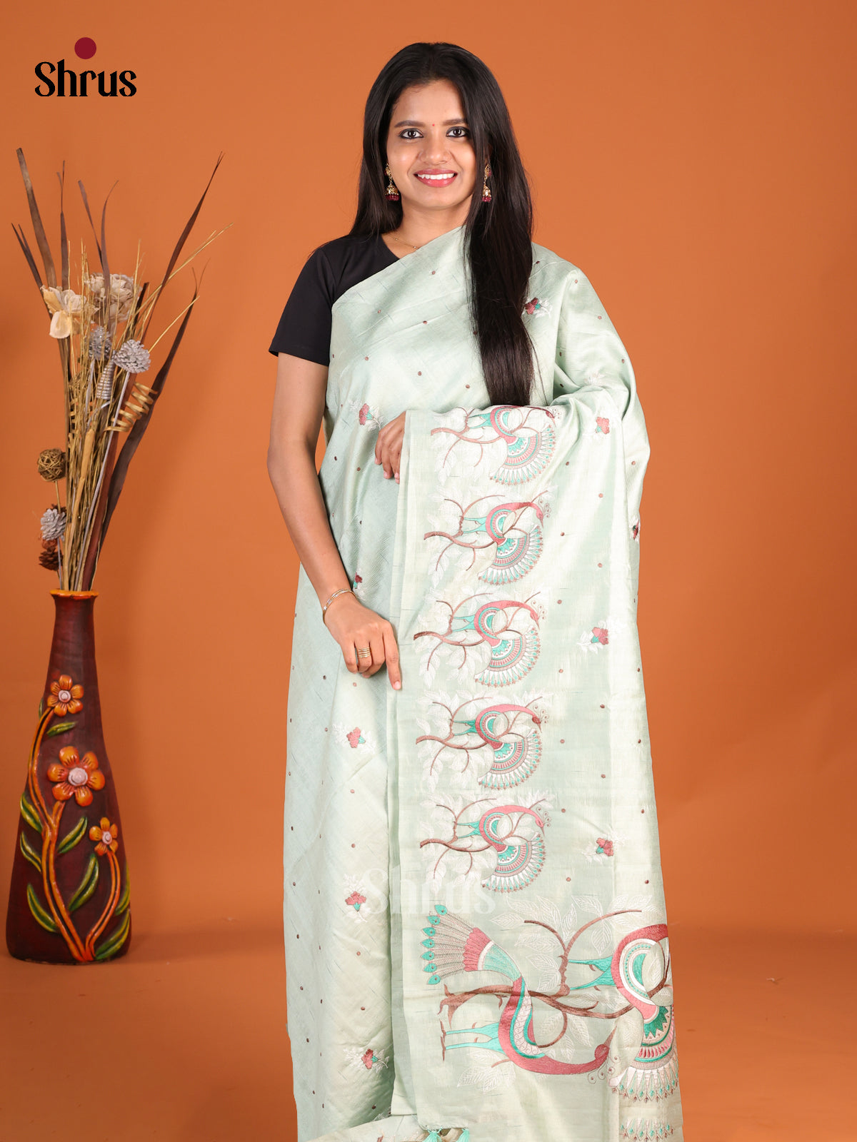 Pastel Green- Semi Rawsilk Saree - Shop on Shrus.com