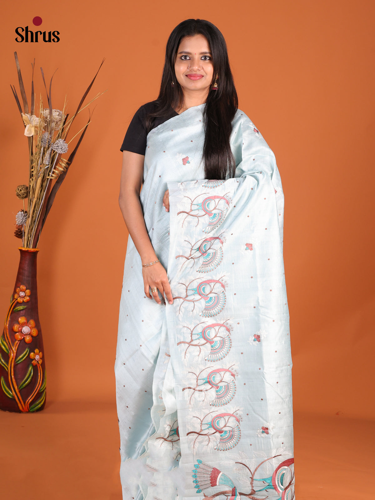 Light Blue - Semi Rawsilk Saree