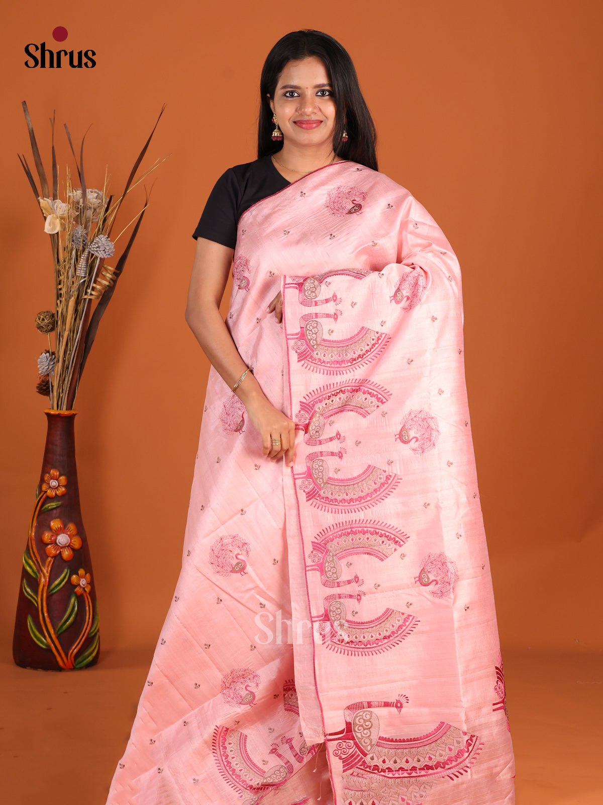 Pink - Semi Rawsilk Saree - Shop on Shrus.com