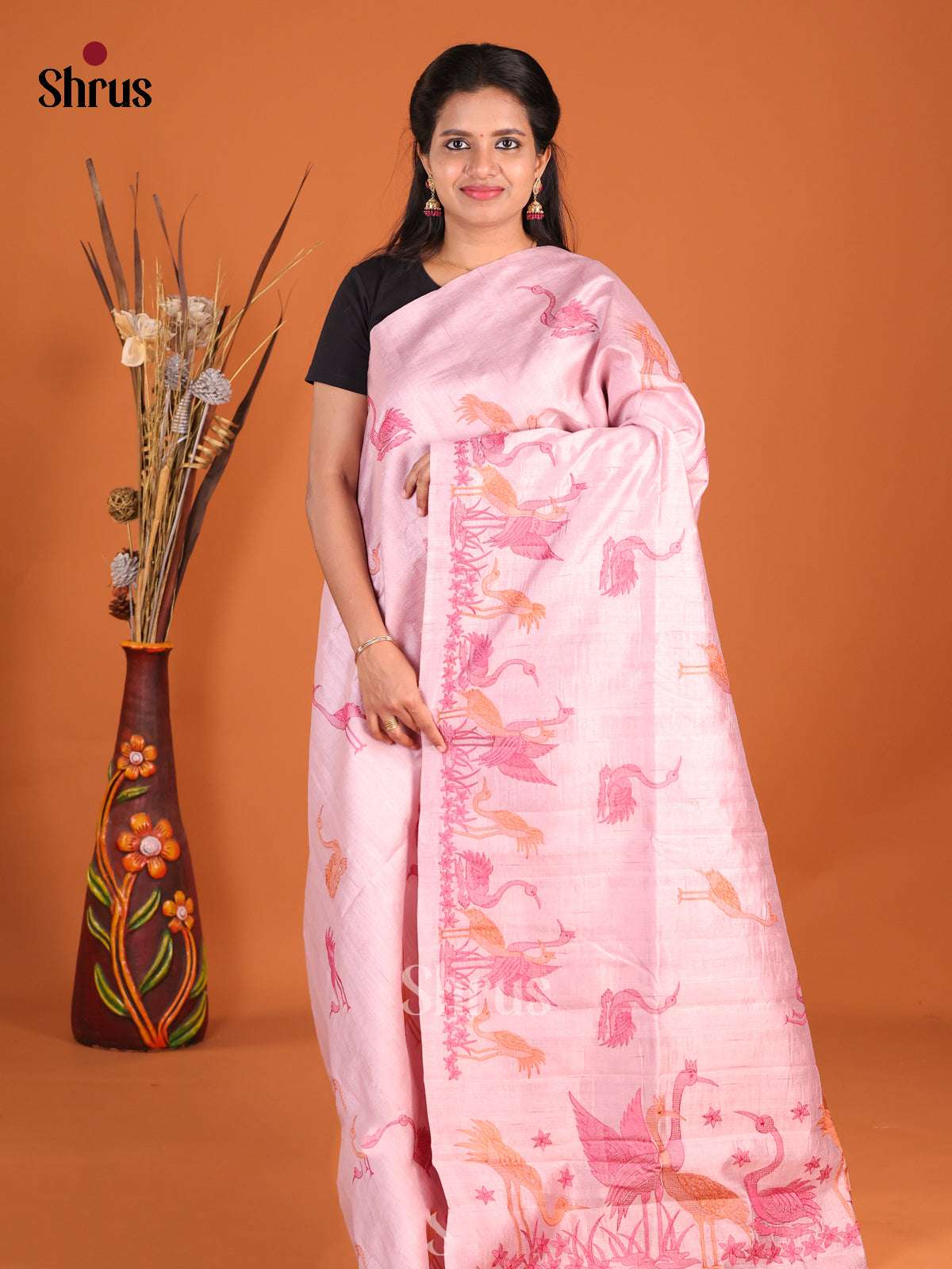 Pink - Semi Rawsilk Saree - Shop on Shrus.com