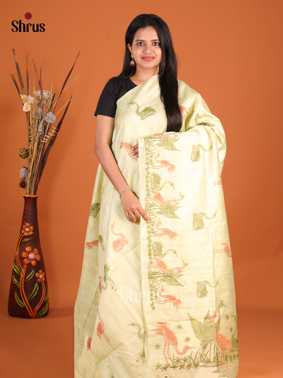 Mild Green - Semi Rawsilk Saree - Shop on Shrus.com