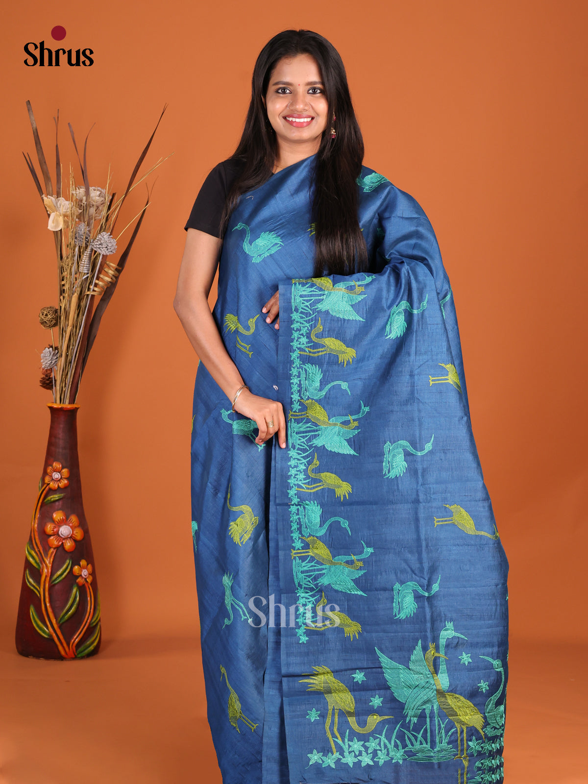 Blue- Semi Rawsilk Saree