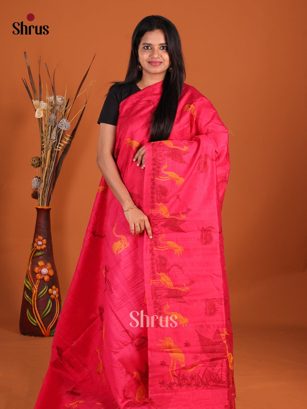 Pink - Semi Rawsilk Saree - Shop on Shrus.com
