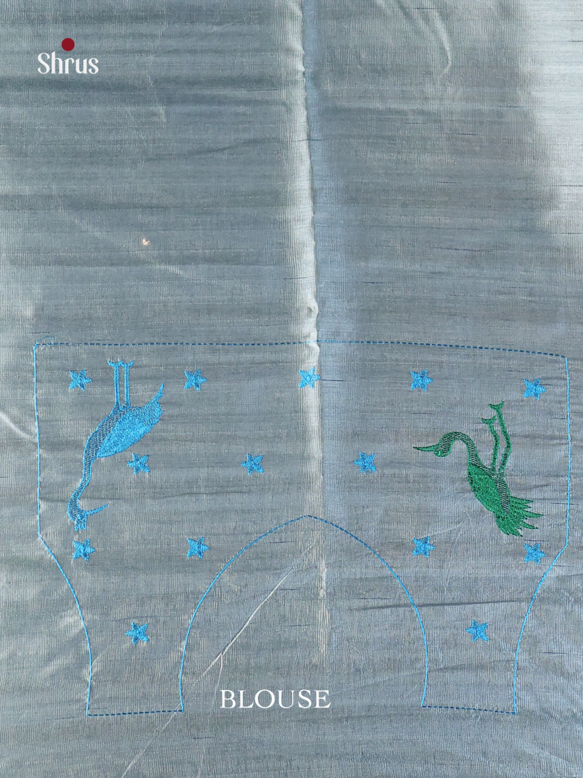 Grey & Blue - Semi Rawsilk Saree