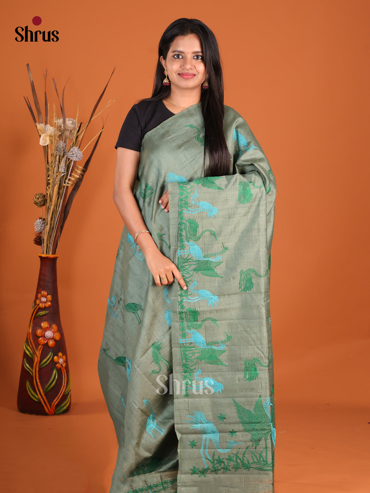Grey- Semi Rawsilk Saree