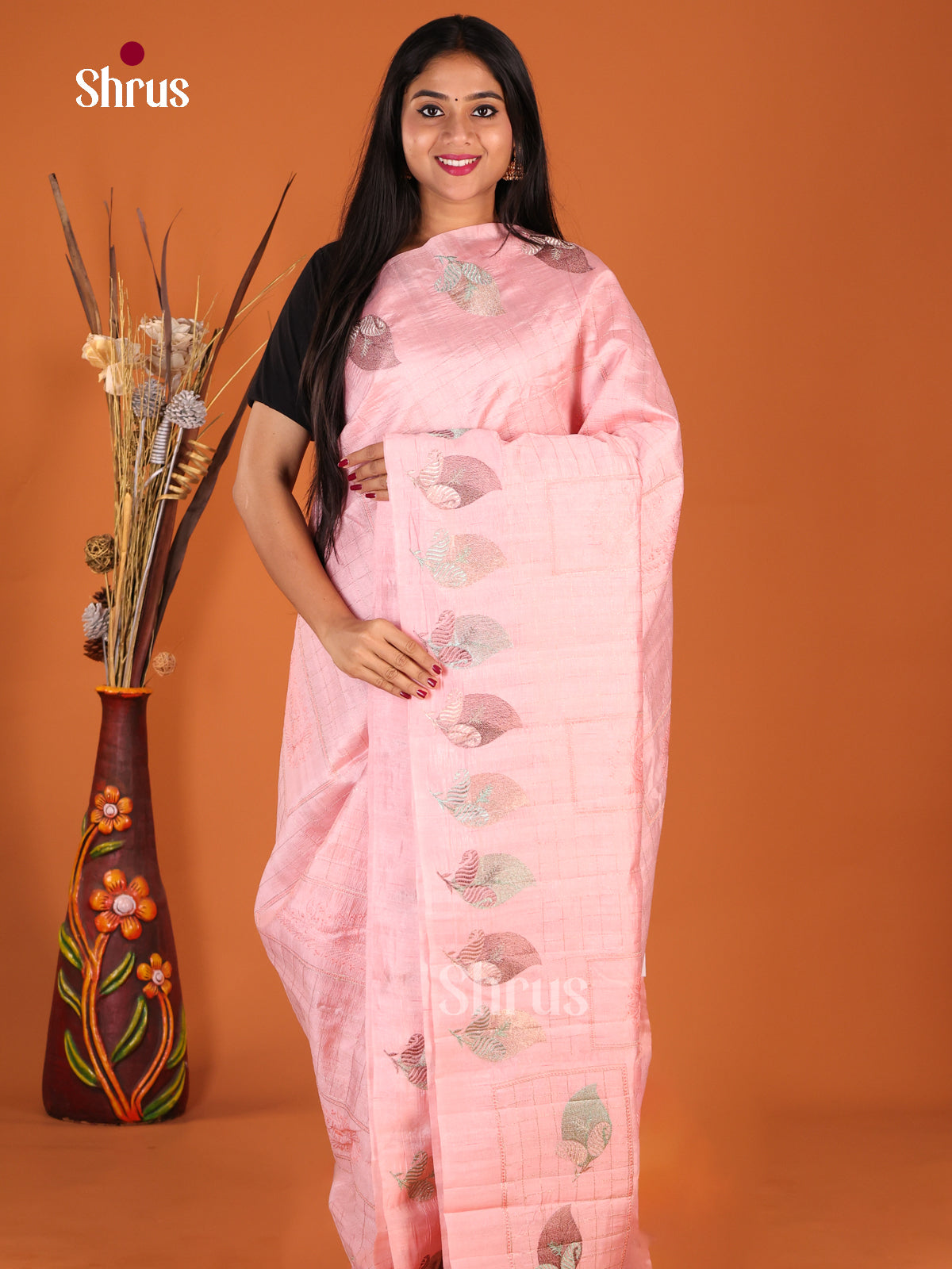 Pink - Semi Rawsilk Saree - Shop on Shrus.com