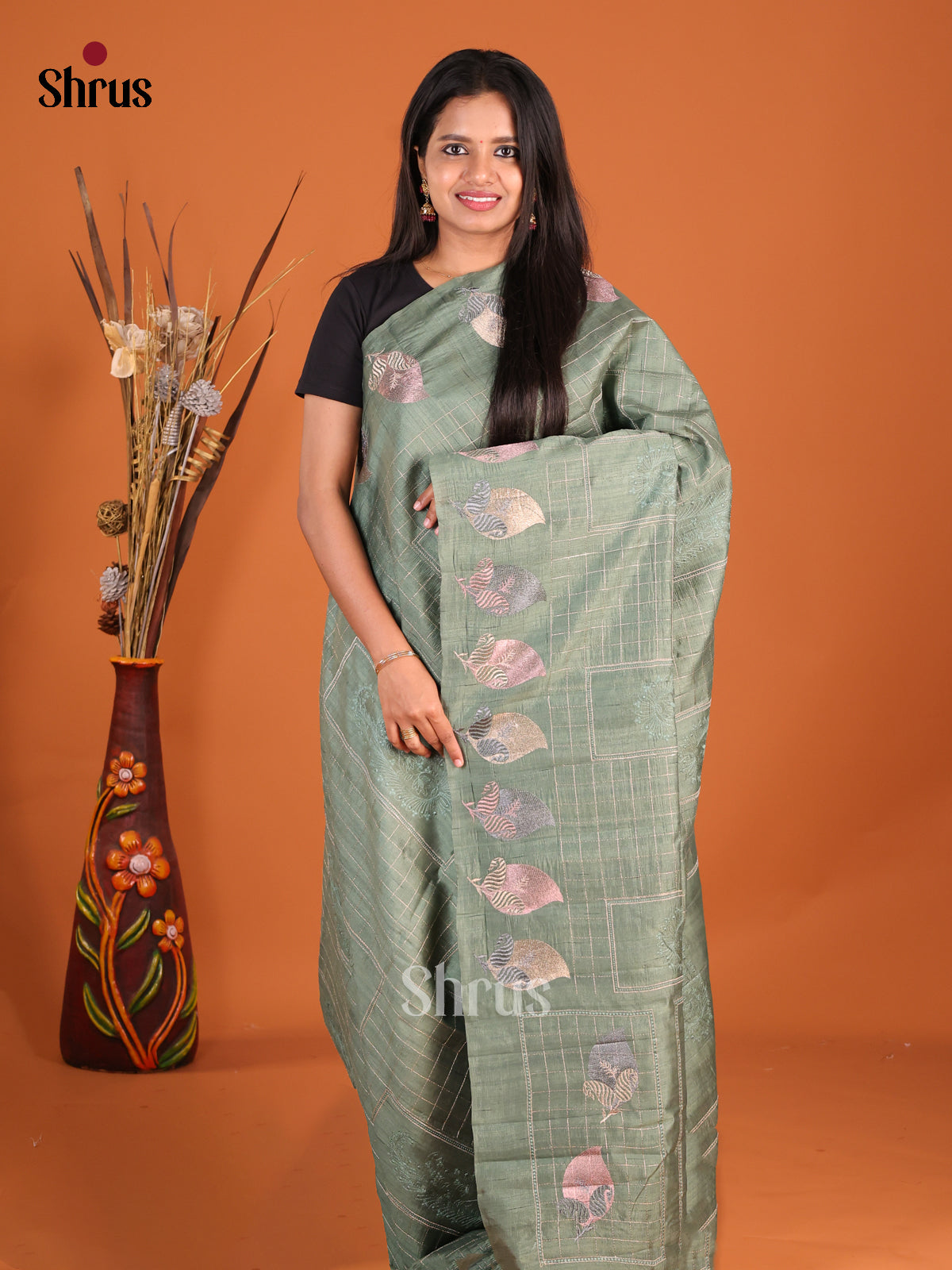 Green - Semi Rawsilk Saree - Shop on Shrus.com