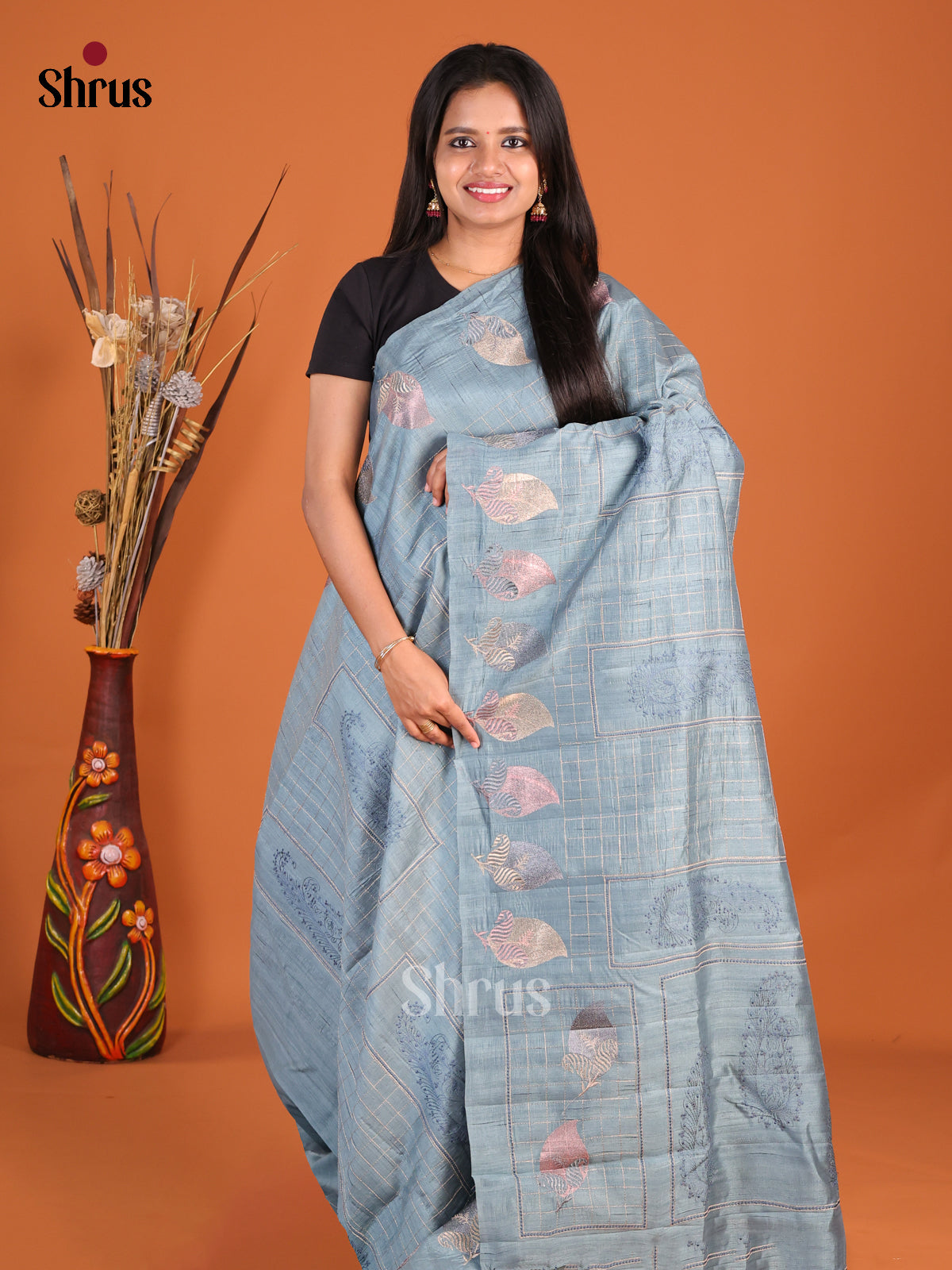 Blue  - Semi Rawsilk Saree