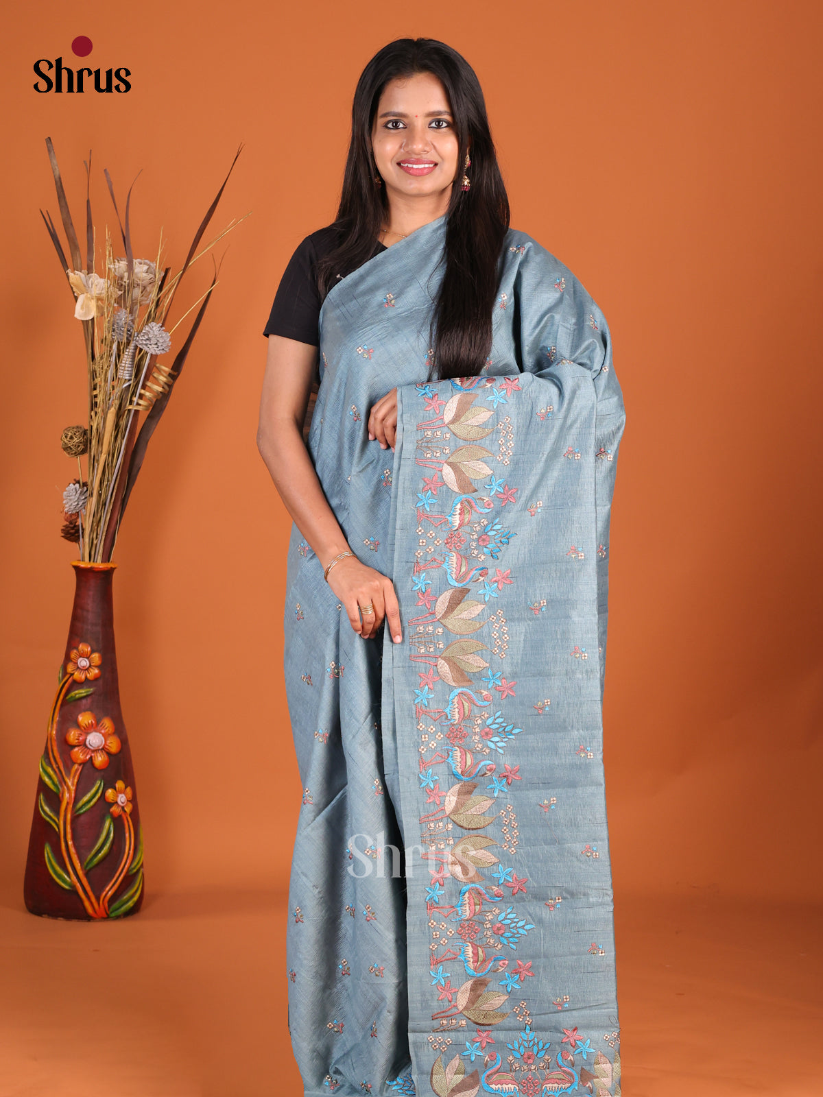 Blue - Semi Rawsilk Saree