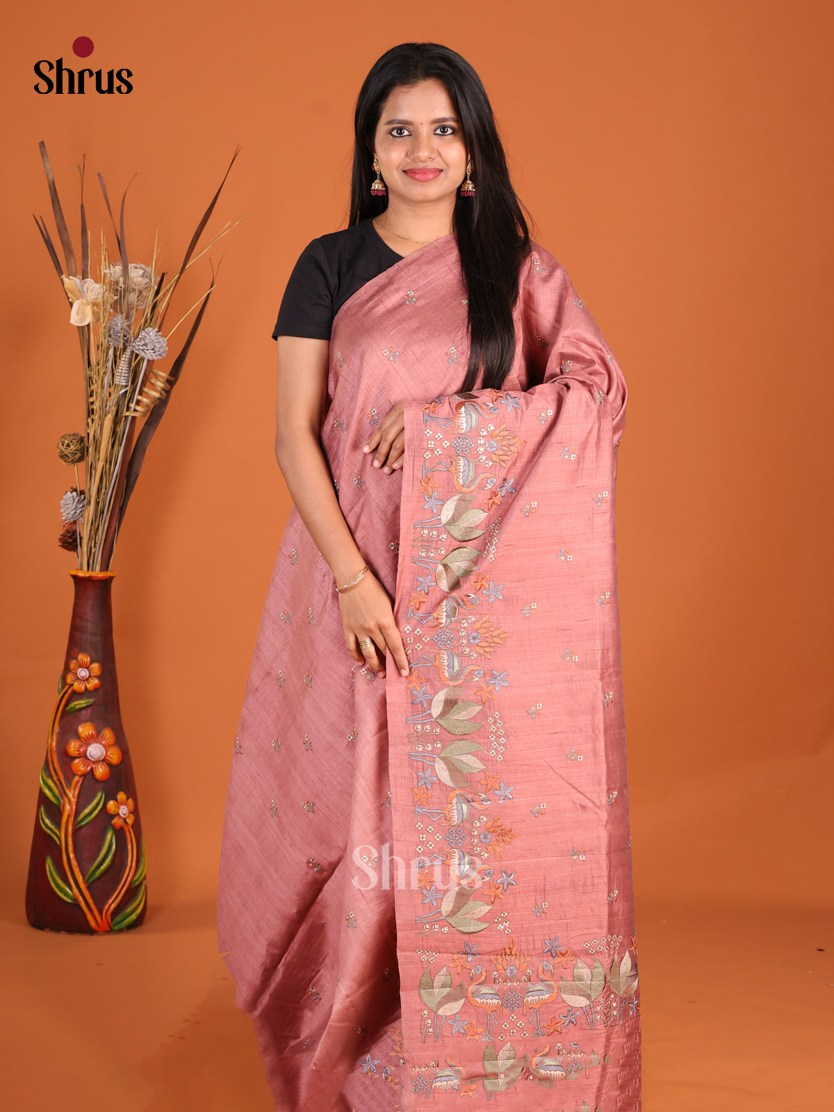 Brown - Semi Rawsilk Saree