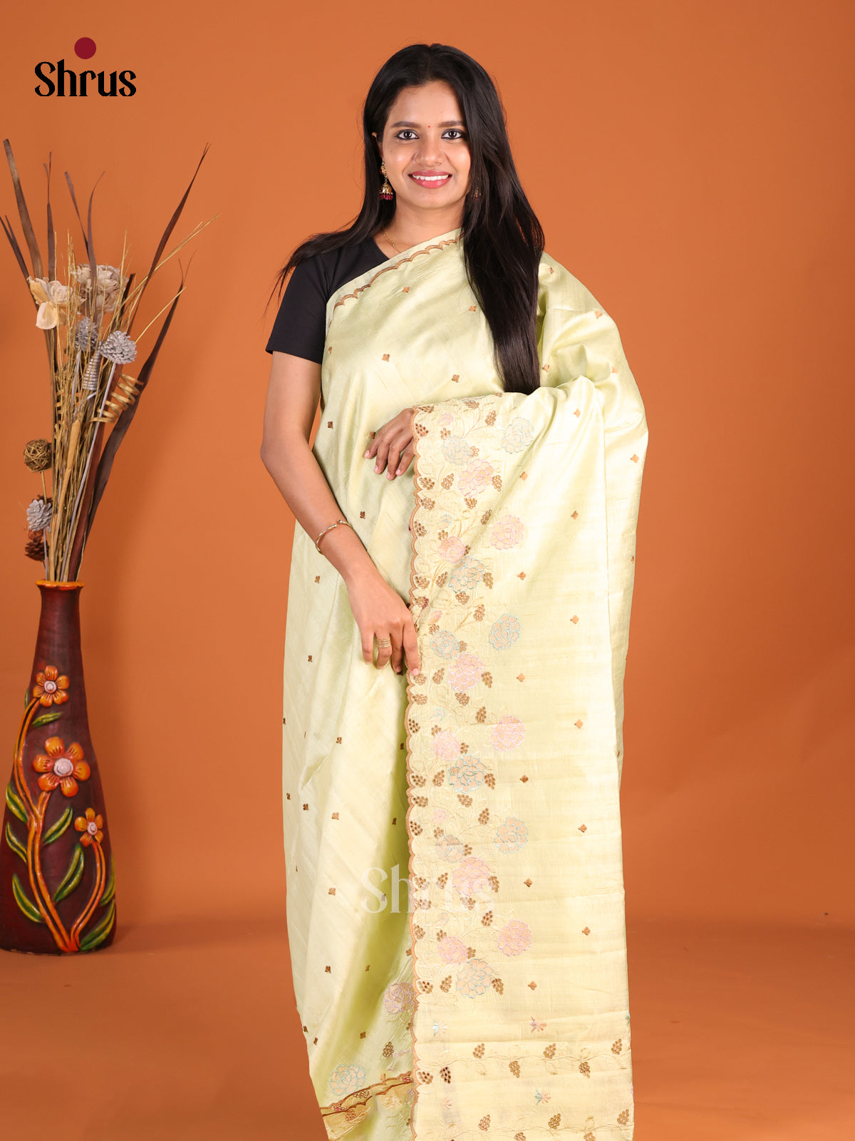 Pista Green- Semi Rawsilk Saree - Shop on Shrus.com