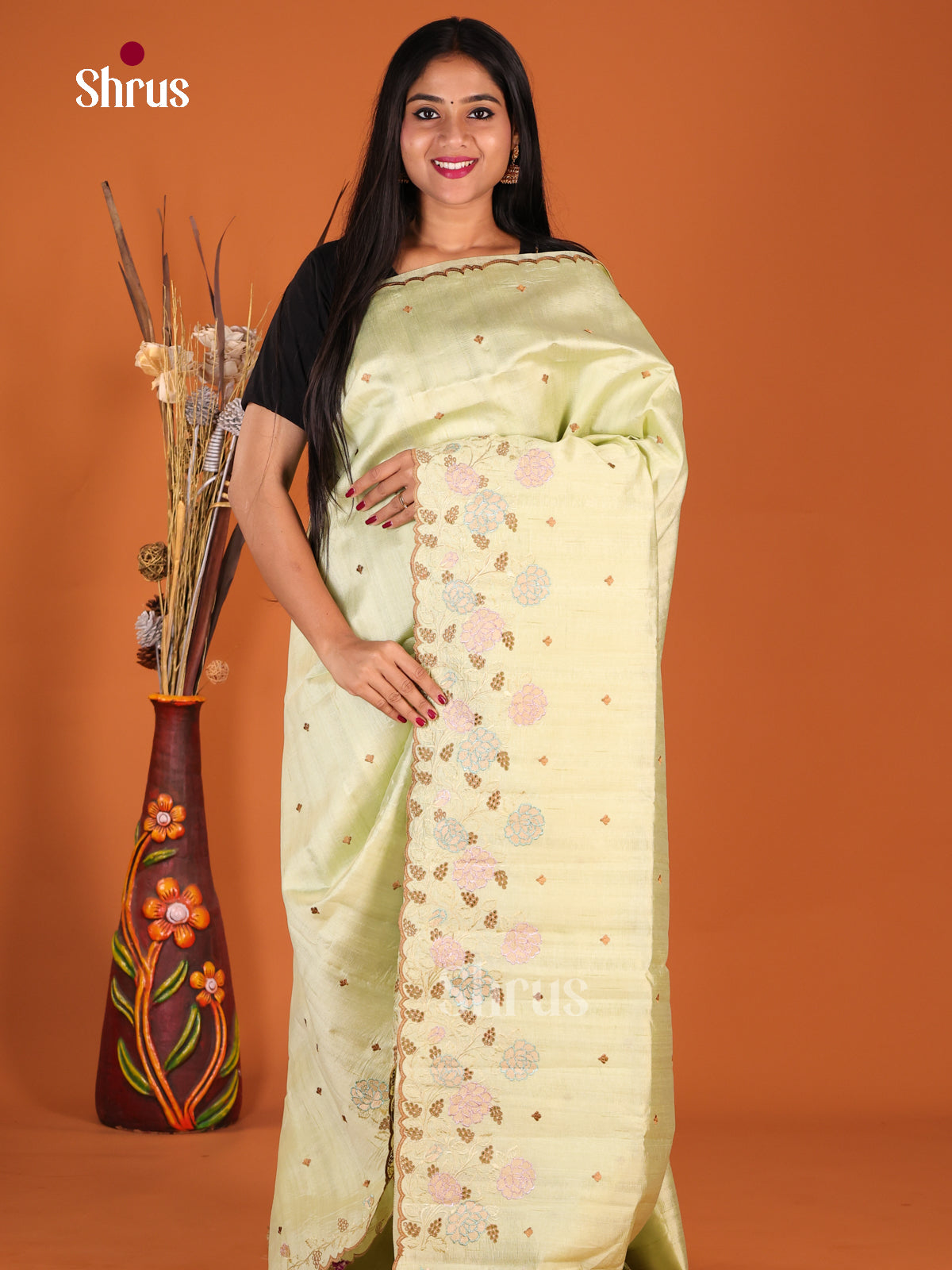 Pista Green- Semi Rawsilk Saree - Shop on Shrus.com