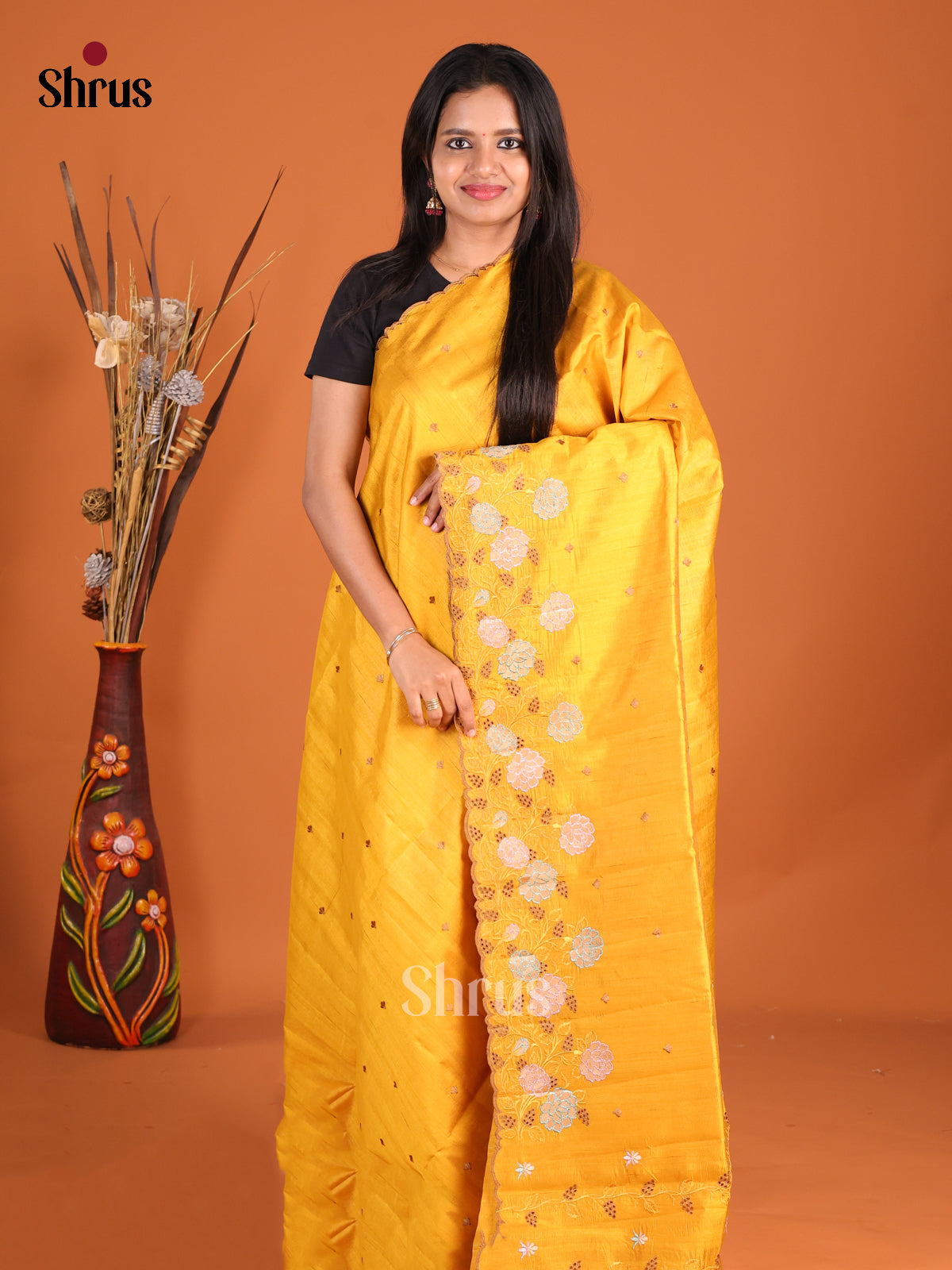 Mustard - Semi Rawsilk Saree - Shop on Shrus.com