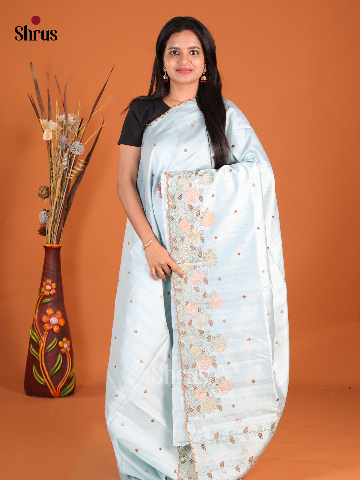 Light Blue - Semi Rawsilk Saree