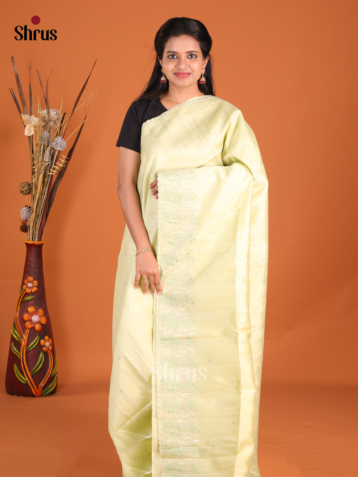 Light Green - Semi Rawsilk Saree - Shop on Shrus.com