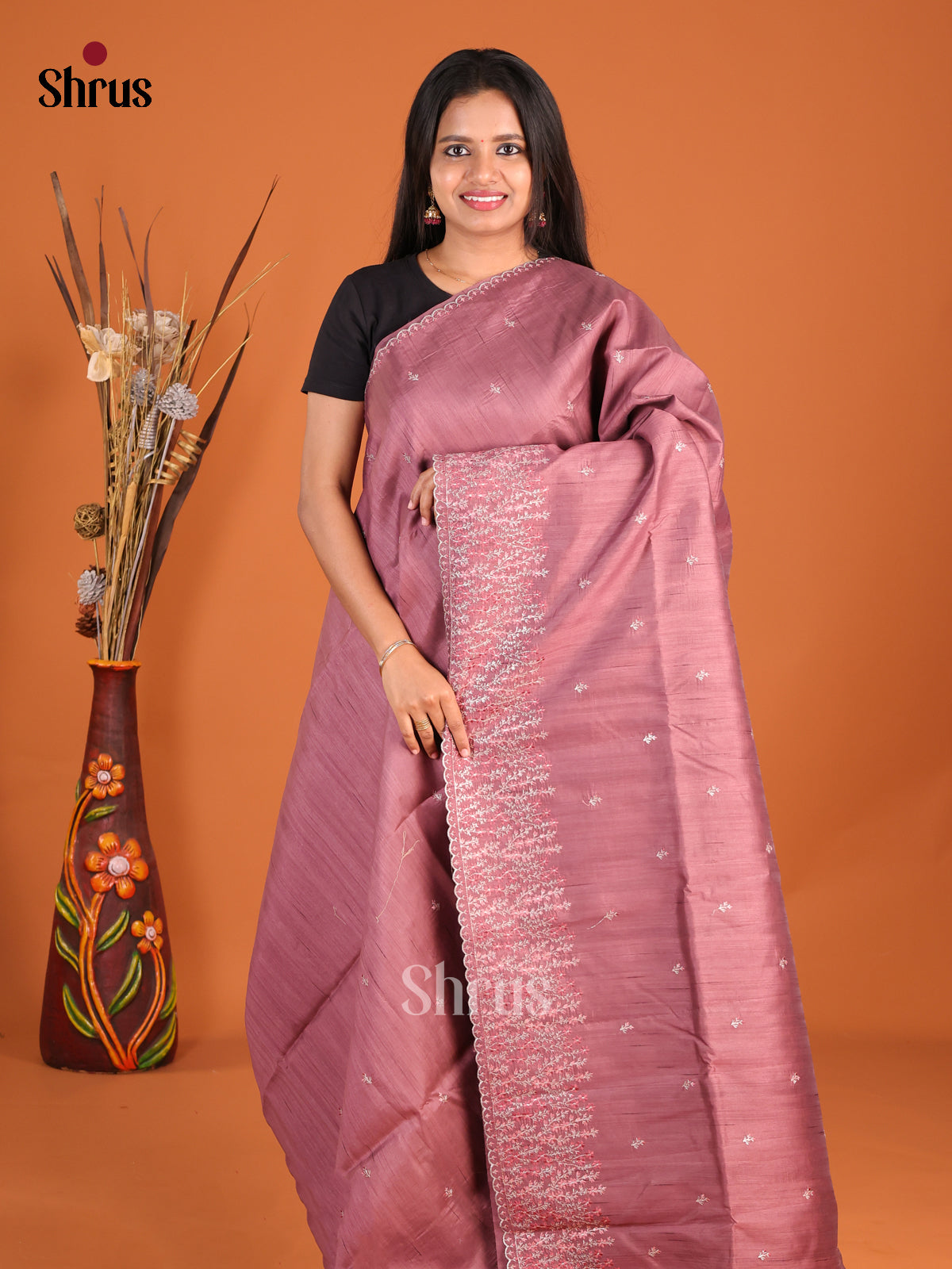 Dusty Brown - Semi Rawsilk Saree - Shop on Shrus.com