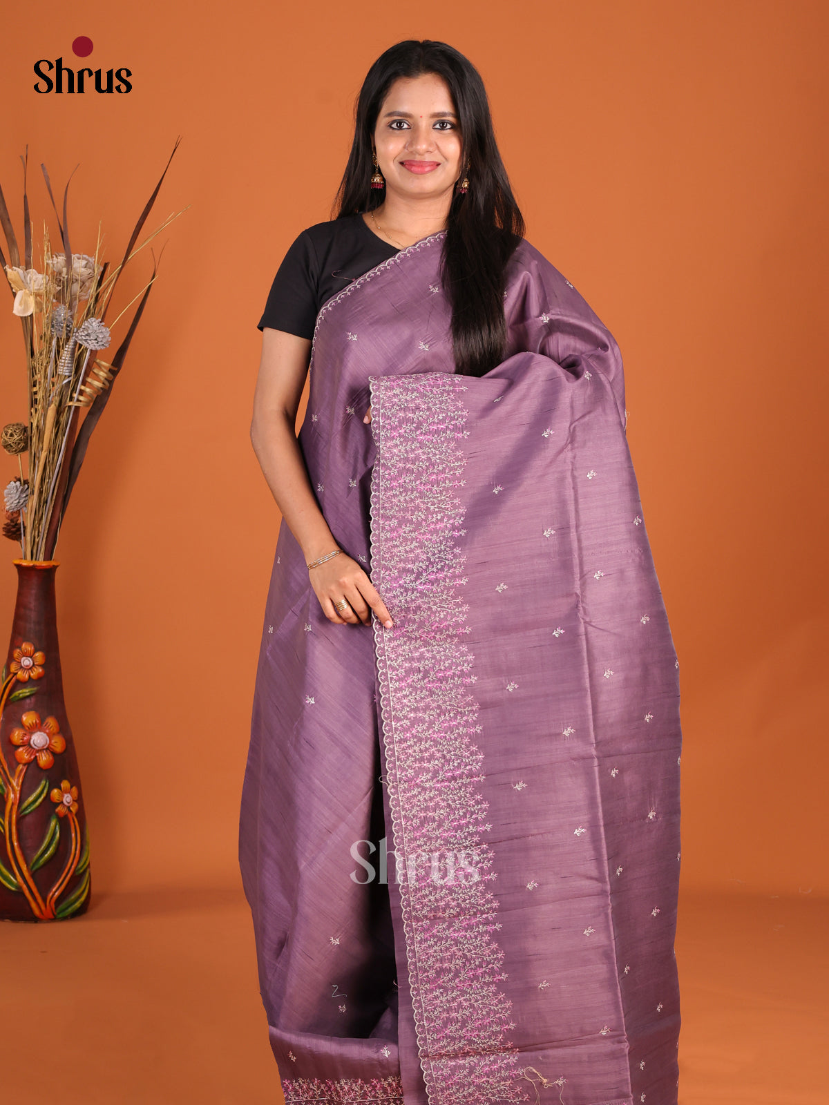 Lavender - Semi Rawsilk Saree - Shop on Shrus.com