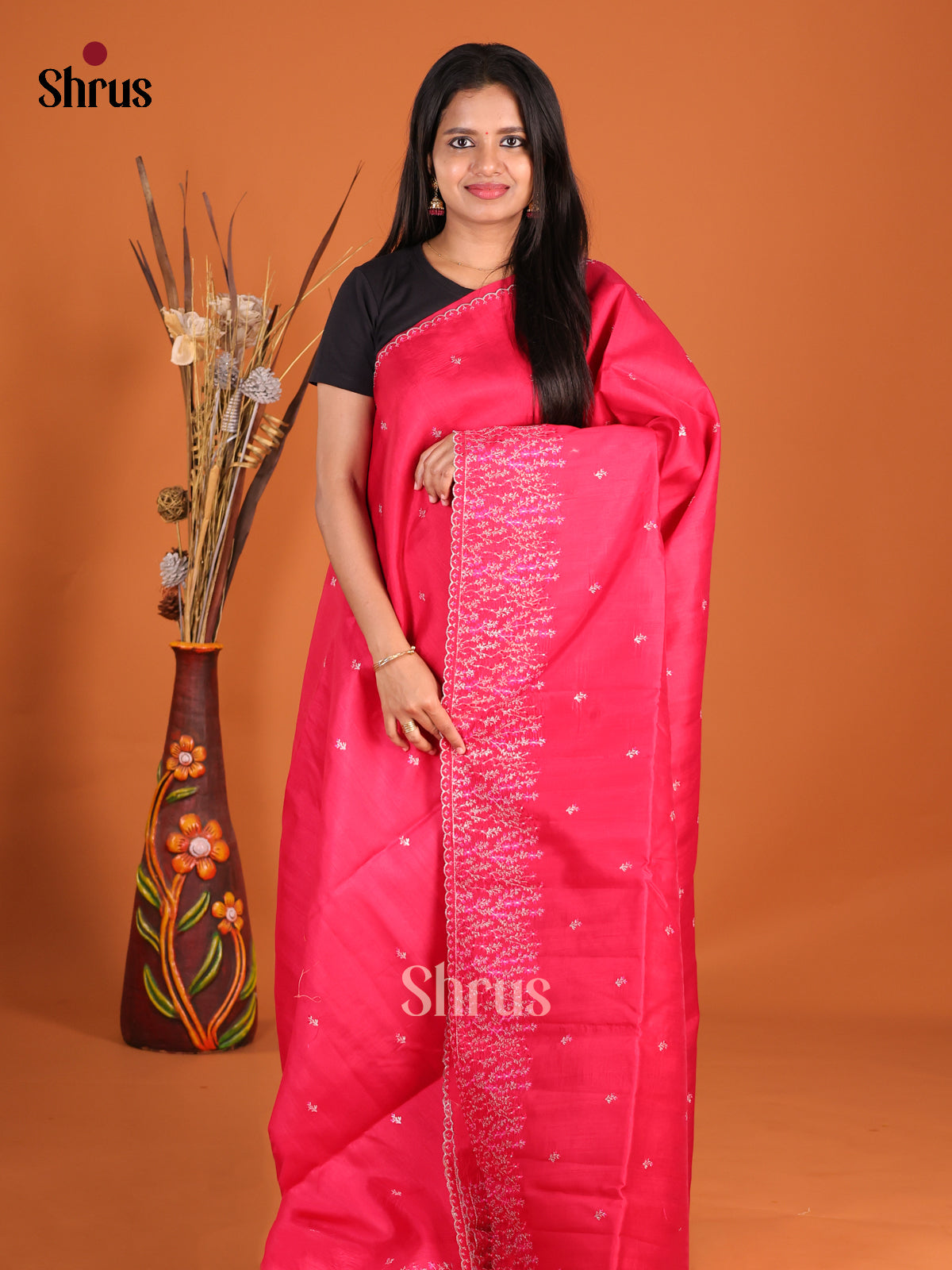 Pink - Semi Rawsilk Saree - Shop on Shrus.com