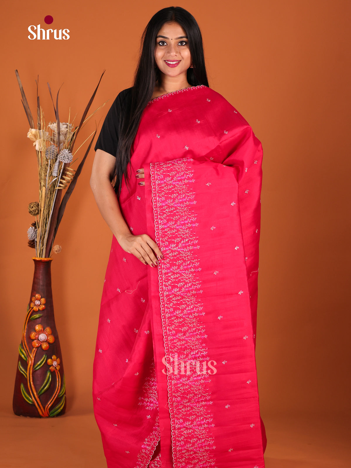 Pink - Semi Rawsilk Saree - Shop on Shrus.com